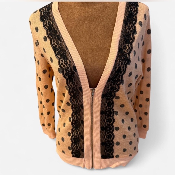 Spoiled Sweaters - Spoiled Peach and Black Polka Dot Cardigan whimsigoth